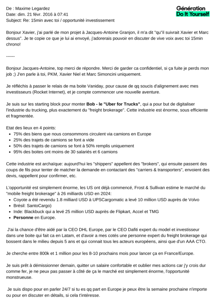 Gdiy Le Mail De Maxime Legardez Pour Trouver Des Investisseurs